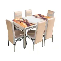 Set Lara, masa extensibila cu 6 scaune, crem panglica, 130 165x80x79 cm