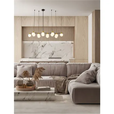 Lampa suspendata OVALINO Satin Auriu & Mat Negru Metal Alb Opal Sticla LED G9 14x5 Wat 220-240 Volt IP20 Fara bec