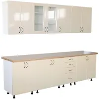 Bucatarie Zebra 260 cm din MDF Vanilie cu blat termoizolant artar