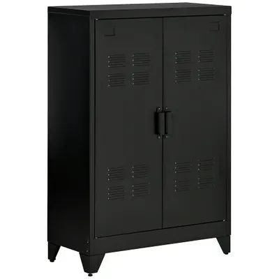 HOMCOM Dulapior Multifunctional cu 2 Usi Stil Industrial, Dulapior Metalic pentru Casa si Garaj - Gri | Aosom Romania