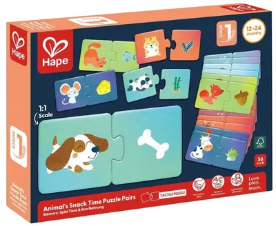 Puzzle educațional Hape International - Hrană pentru animale, 36 piese