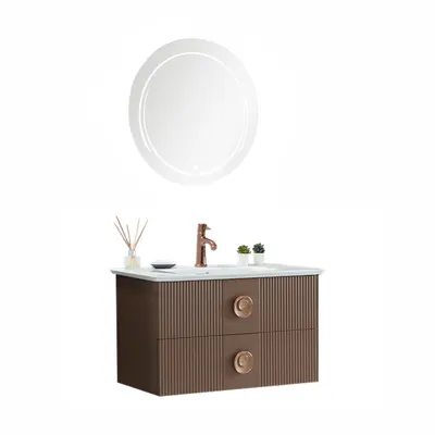 Set mobilier baie Vanity suspendat 3 piese maro 90 cm