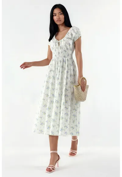 Rochie Midi Multicolor - Casual - Floral - 100% Bumbac - Fara inchidere