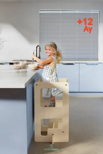 Turn de invatare multifunctional Kule Flip, Natur, MamaToyz, utilizabil ca masa sau platforma de joaca