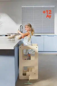 Turn de invatare multifunctional Kule Flip, Natur, MamaToyz, utilizabil ca masa sau platforma de joaca