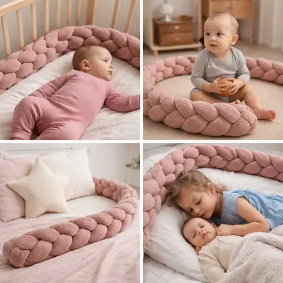 Bumper impletit pentru patut MeowBaby Aesthetic Power Pink 200 cm