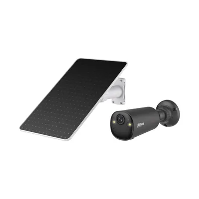 Camera supraveghere WiFi 6 dual-band cu panou solar si iluminare duala Dahua KIT/BF4CA-0210B/M0508, 4 MP, 2.1 mm, IR/lumina alba 15/20 m, PIR 12 m, Bluetooth, detectie persoane si vehicule, acumulator 20.44 Wh, microfon si difuzor, alarma, slot card