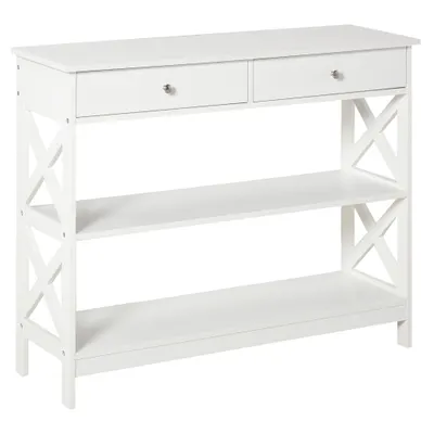 HOMCOM Consolă, cu 2 Sertare și Rafturi Reglabile, Design Modern, Structură Solidă cu Sistem Anti-Răsturnare, 100x30.5x80 cm, Albă | Aosom Romania