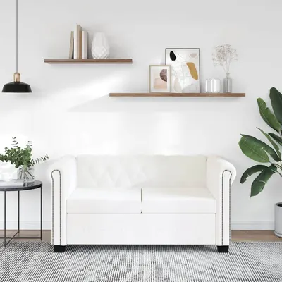 vidaXL Canapea Chesterfield cu 2 locuri, piele artificială, alb