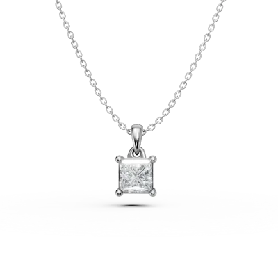 Lant cu pandantiv din aur alb cu diamant princess solitaire de 0.4ct