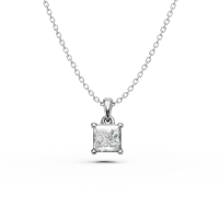 Lant cu pandantiv din aur alb cu diamant princess solitaire de 0.4ct