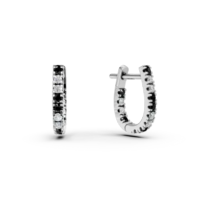 Cercei minimalisti din aur alb cu diamante negre si incolore de 1.2ct