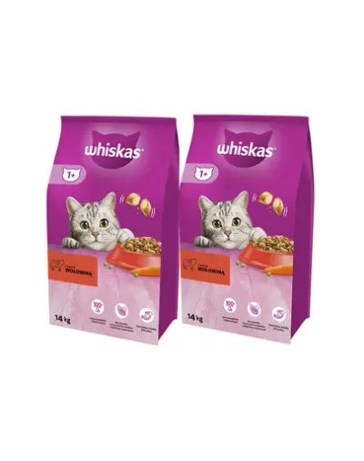 WHISKAS Adult 2x14kg hrana uscata pentru pisici adulte cu vita si legume