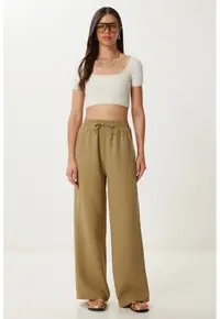 Pantaloni dama - Happiness Istanbul - talie cu snur - verde - bumbac