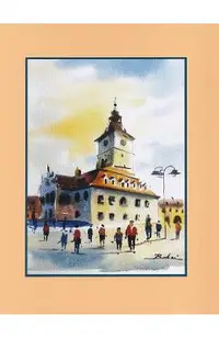 Reproducere pe carton mare galben: Casa Sfatului Nr.2