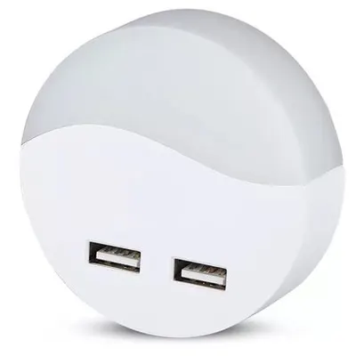 Lampa veghe rotunda cu senzor lumina 3000K alb cald + 2USB V-TAC SKU-505