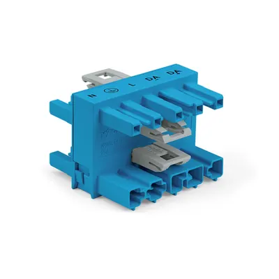 3-way distribution connector; 5-pole; Cod. I; 1 input; 3 outputs; blue