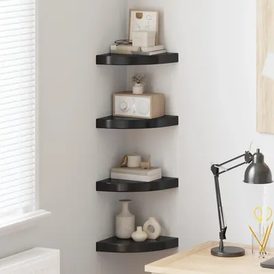 vidaXL Rafturi de colț, 4 buc., negru extralucios, 25x25x3,8 cm, MDF