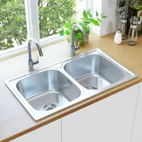Gossi chiuveta de bucatarie dubla cu sita si sifon, otel inoxidabil