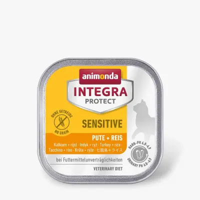 INTEGRA PROTECT Sensitive, Curcan și Orez, dietă veterinară, tăviță hrană umedă pisici, alergii, sistem digestiv, (în aspic), 100g