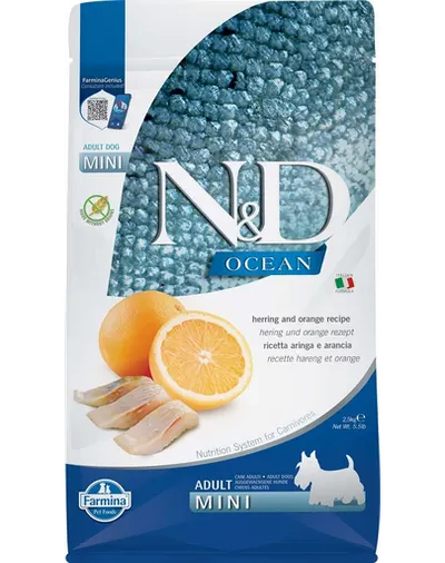 FARMINA N&D Ocean Dog Adult Mini Hrana uscata pentru caini adulti de talie mica, cu hering si portocale 2,5 kg