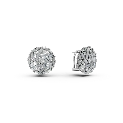 Cercei on ear din aur alb cu diamante baguette si rotunde de 1.4ct