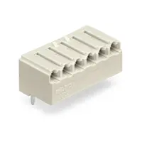 THT female header; 0.4 x 1.3 mm solder pin; angled; Pin spacing 5 mm; 5-pole; light gray