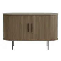 Comodă maro cu aspect de lemn de stejar cu ușă glisantă 120x76x45 cm Nola – Unique Furniture