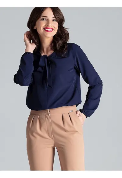 Bluza dama - bleumarin - maneci lungi - nod decorativ - poliester