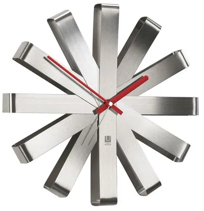 Ceas de perete Umbra - Ribbon, argintiu