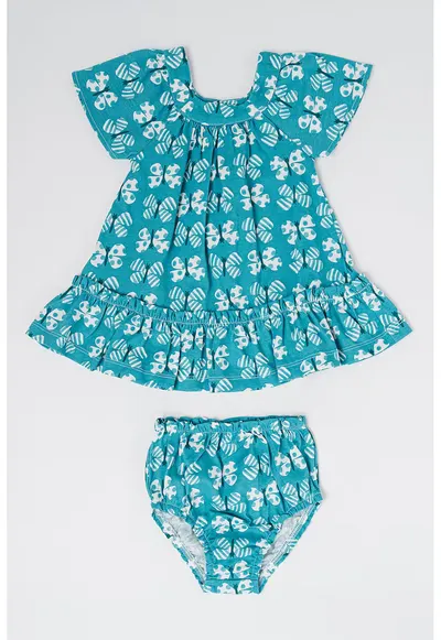 Set de rochie cu model si chiloti - Alb/Verde persan