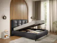 Pat Tapitat cu somiera rabatabila - Piele Neagra - Ramses 140x200