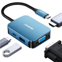 Hub USB-C Benfei, 1 x USB-A 3.0 - 1 x USB-C - 1 x HDMI - 1 x VGA, Albastru