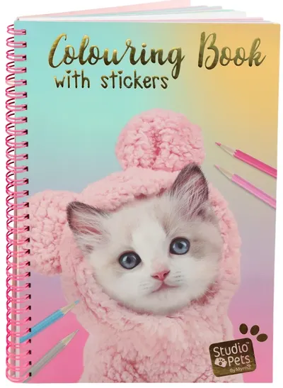 Carte de colorat cu autocolante Studio Pets - A5, Kitty Mouse