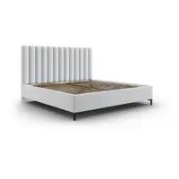 Pat matrimonial gri deschis tapițat cu spațiu de depozitare și somieră 160x200 cm Casey – Mazzini Beds