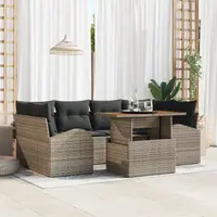 Set de canapea pentru gradina Gossi cu perne gri ratan polimer, canapea dubla pentru gradina Gossi cu spatiu de depozitare & perne gri ratan polimer
