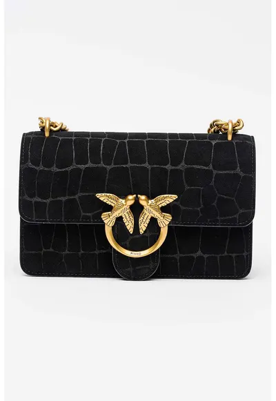 Geanta crossbody de piele nabuc Love One - Negru