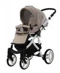 Carucior 3 in 1 pentru copii Adamex Barletta Y847 Cafe Latte cu scaun auto iSize, landou cu suport de cap reglabil pe inaltime, parte sport reglabila pana la orizontala, suspensii
