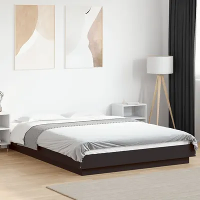 vidaXL Cadru de pat cu lumini LED, negru, 120x190 cm, lemn prelucrat