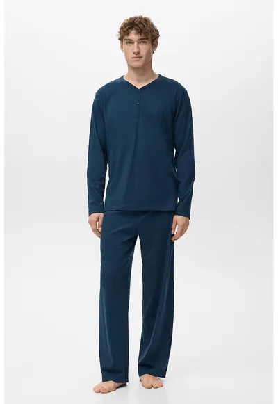 Pijama uni din bumbac - Albastru inchis