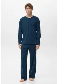Pijama uni din bumbac - Albastru inchis