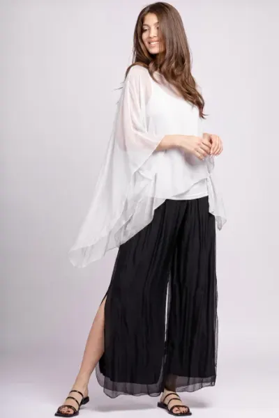 Bluza asimetrica din matase naturala si vascoza tip poncho, alba