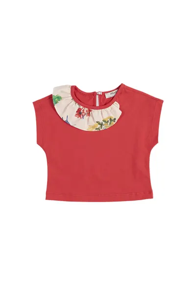 Tricou cu volan - Layana - Rosu - pentru fetite - Rosu
