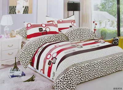 Lenjerie de pat 4 piese din finet – imprimeu animal print și dungi decorative – H798 Engros