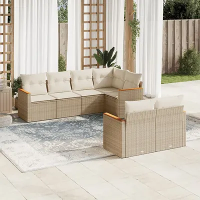 Gossi set canapele de gradina, 7 piese, cu perne, bej, poliratan