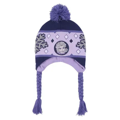 Căciulă pentru copii, Frozen, model Elsa, cu pompon și urechi, mov