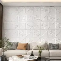 Panou decorativ 3D autoadeziv cu model geometric și floral, alb, 70 × 77 cm