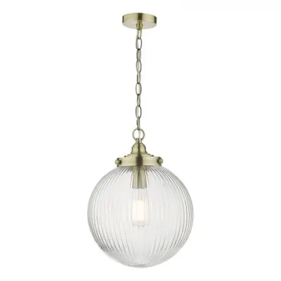 Lampa suspendata Tamara 1 Light Single Pendant Antique Brass Ribbed Glass