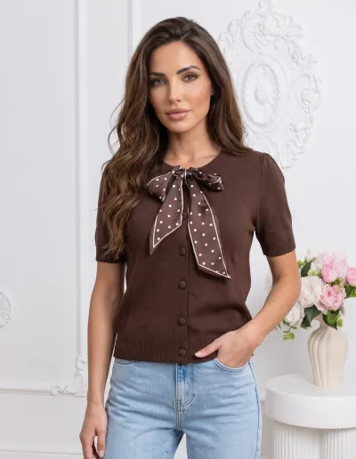 Bluza din tricot fin cu funda de...