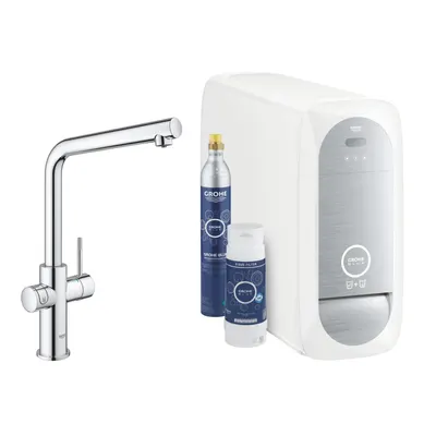 Baterie bucatarie Grohe Blue Home 31454001, monocomanda, sistem filtrare apa, racire apa si apa carbogazoasa, 3 nivele mineralizare, pipa tip L, pivotanta, Crom